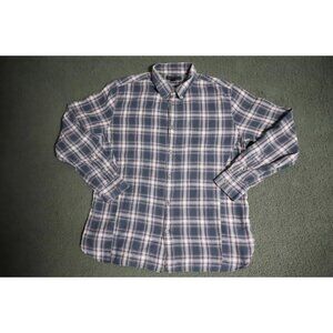 John Varvatos Button Up Shirt Mens L Blue Plaid Button Down Collared Long Sleeve